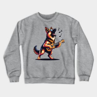 Dog Playing Guitar Singing German Shepherd Alsatian Funny Crewneck Sweatshirt